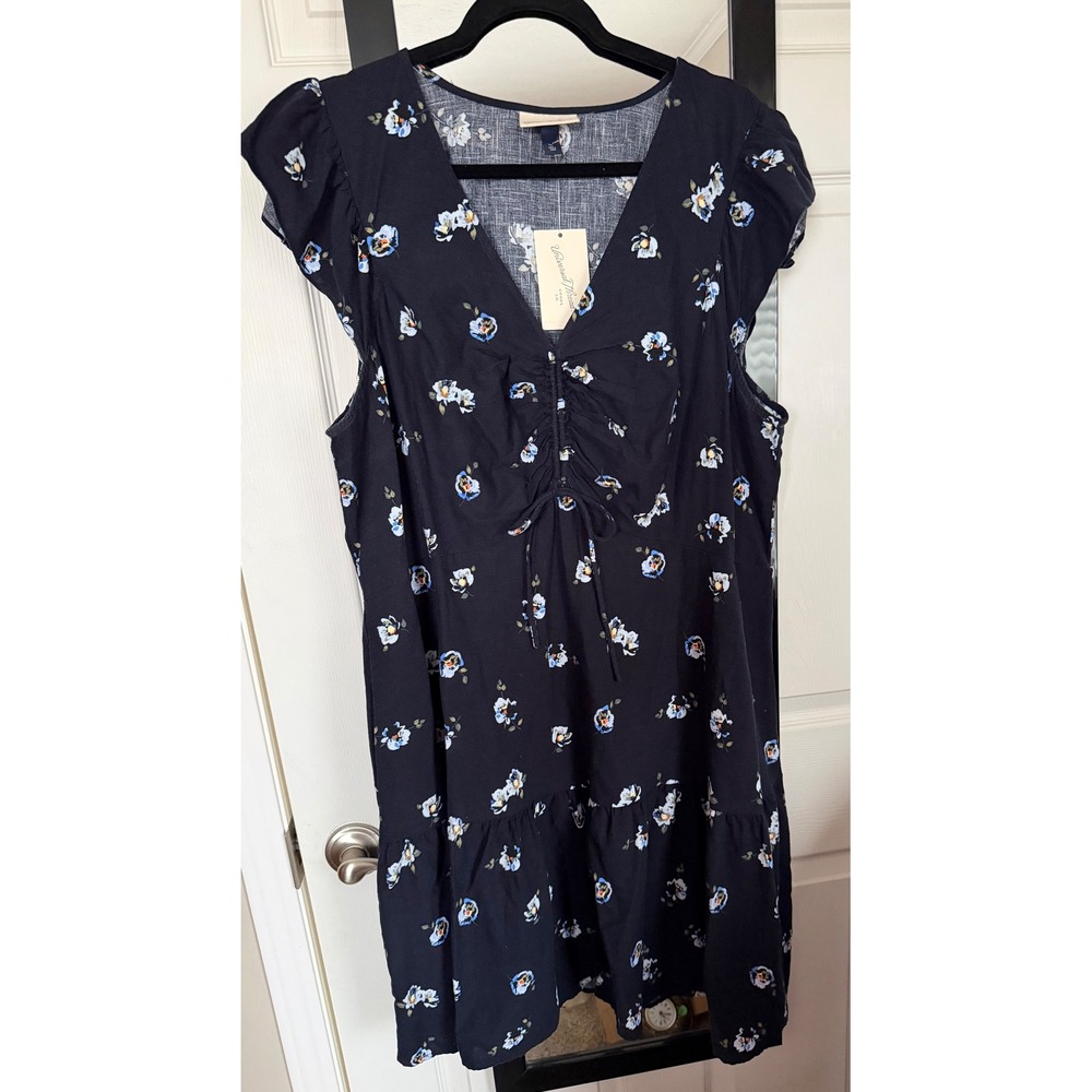 Universal Thread Womens Navy Floral Ruffle Sleeve Tiered Hem Dress Plus Size XXL